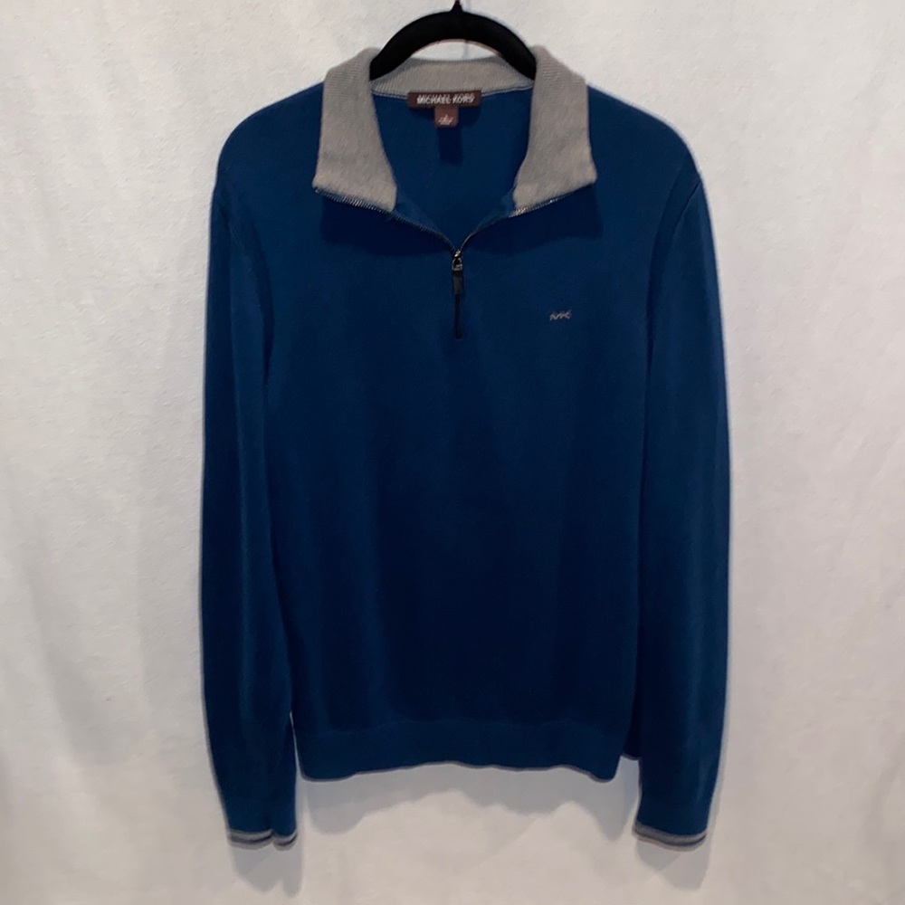 Michael Kors men’s pullover quarter zip blue long sleeve sweater size large